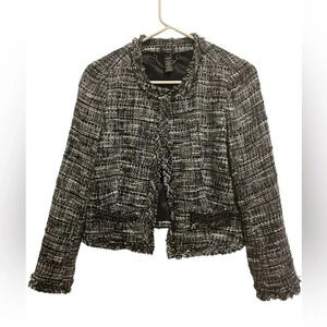 J Crew Womens Black
Textured Embellished Fringe
Beaded Long Sleeve Jacket